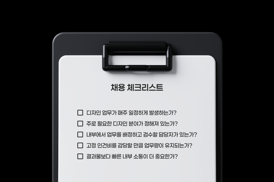 디자인 업무 빈도와 담당 분야, 내부 검수 여부를 확인하는 디자이너 채용 체크리스트